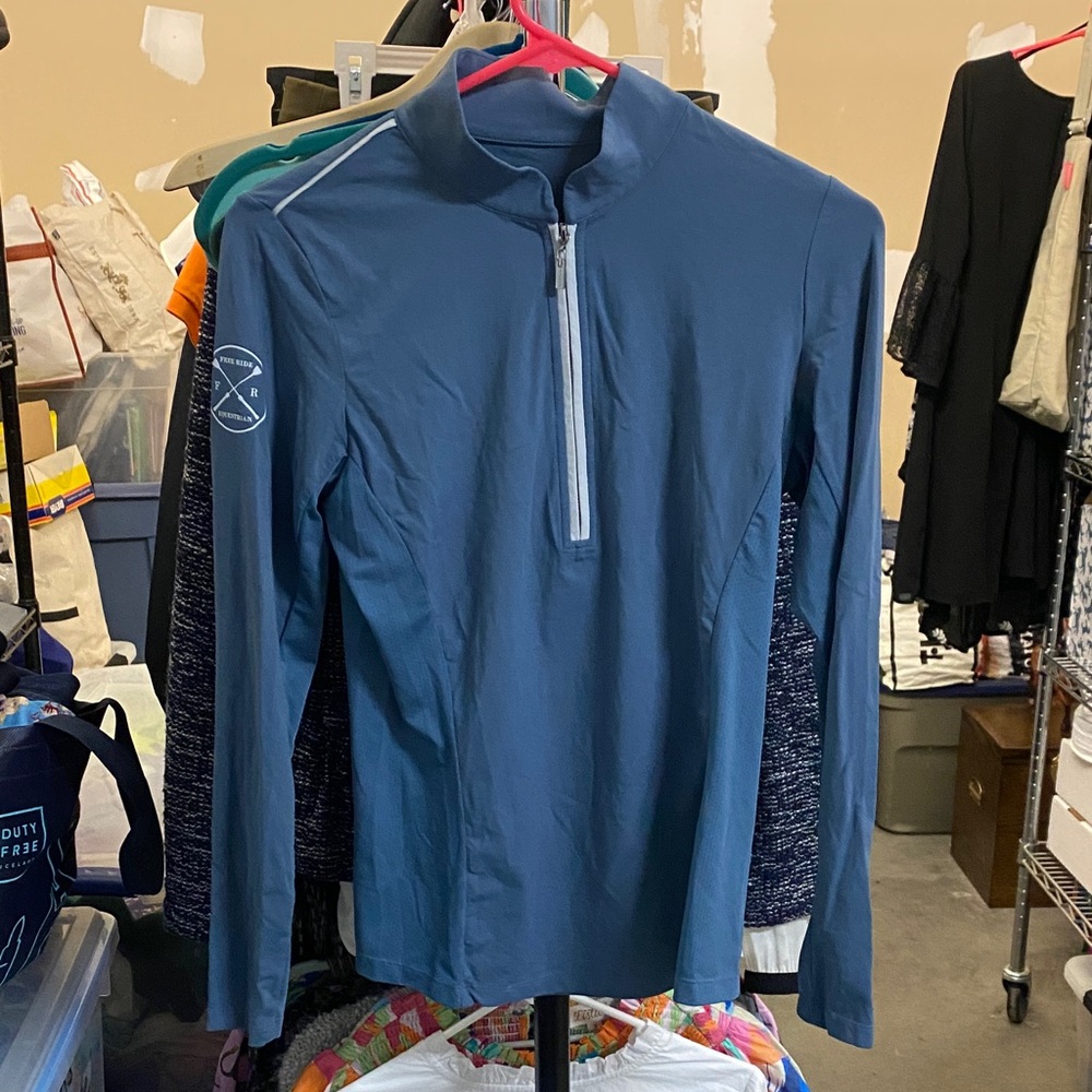 Women's Long Sleeve Blue Zip-Up Top